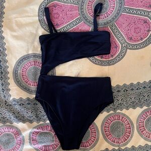 Women’s Black One Piece Swimsuit with Open Cut in Side Torso